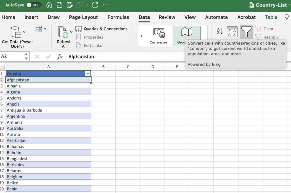Integrating Excel into Geography Curriculum