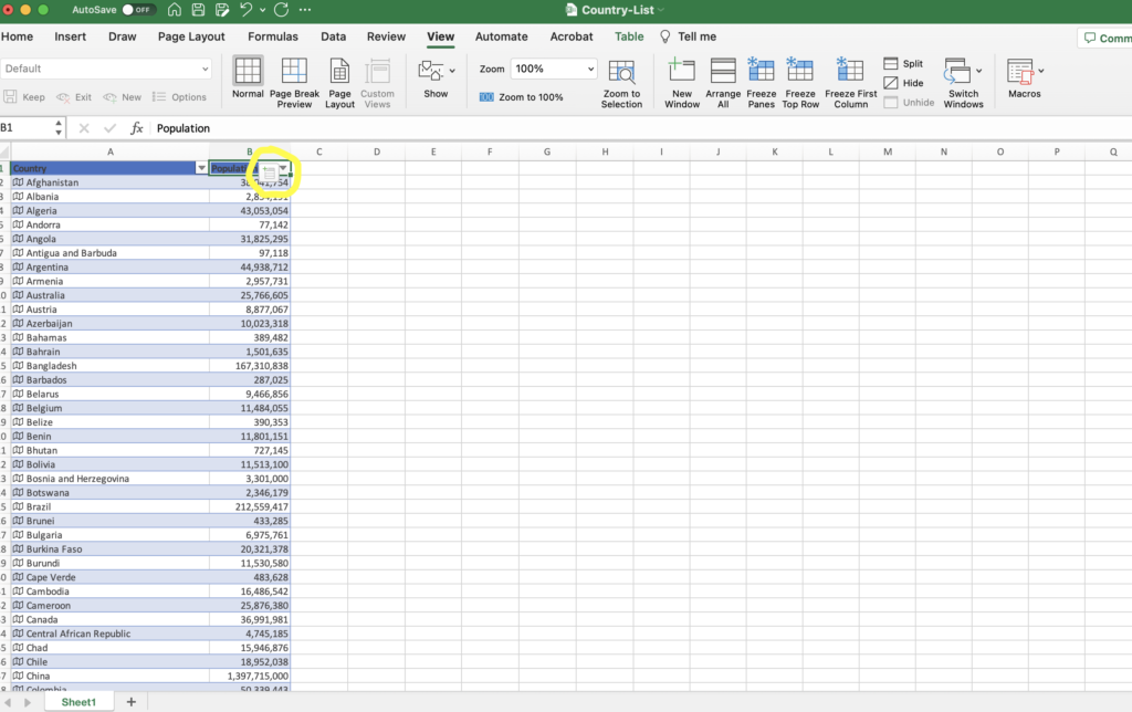 Excel Geography Lesson