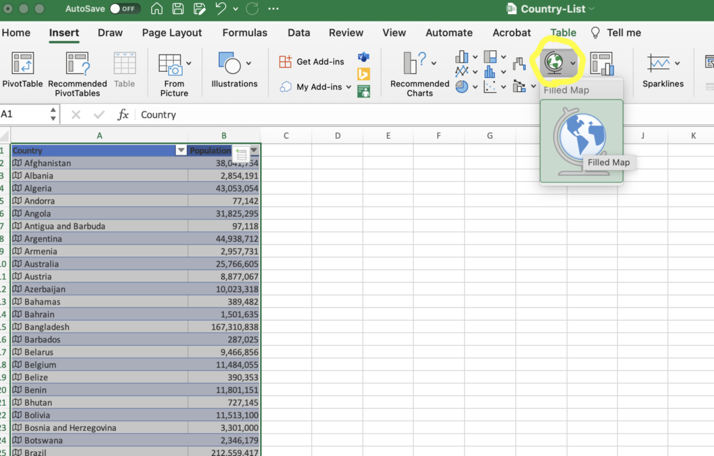 Excel Geography Lesson